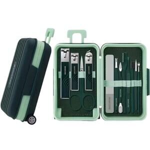 Mini Rolling Suitcase Manicure Kit 12-Piece Travel Grooming Set w/ Wheels